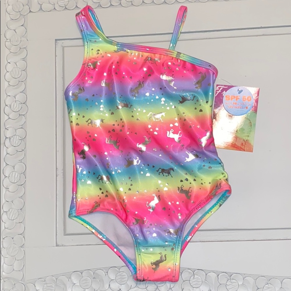 NWT! Adorable multicolor unicorn swimsuit 2T